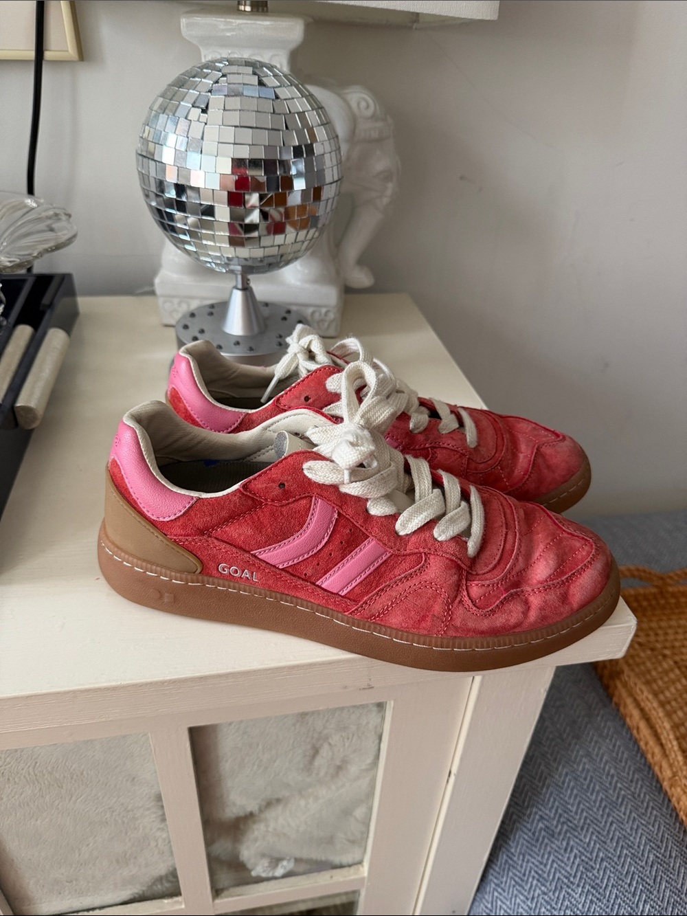 Coolway Red and Pink Suede Sneakers with Brown Sole